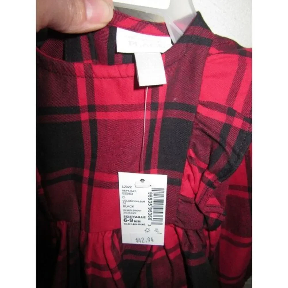 The Childrens Place Christmas Dress 6-9 Mo Buffalo Plaid w Ruffles Diaper Cover - Picture 3 of 4
